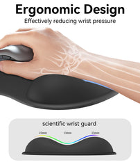eulps Mouse Pad with Gel Wrist Rest, Ergonomic Comfortable Computer Wrist Support for Laptop, Pain Relief Mousepad with Non-Slip PU Base for Office & Home (All Black)