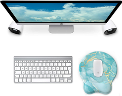 eulps Mouse Pad with Wrist Rest, Comfortable Computer Mousepad with Gel Wrist Support, Smooth Surface and Non-Slip PU Base for Pain Relief, Laptop, Office & Home (Blue Marble)