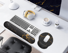 eulps Mouse Pad Wrist Support, Ergonomic Memory Foam Keyboard Wrist Pad & Gel Wrist Rest Set for Computer Keyboard for Easy Typing & Pain Relief for Office & Home (Black Marble Set)