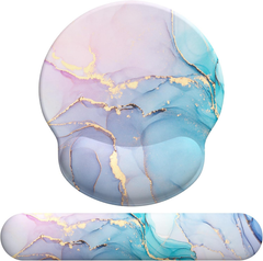 eulps Mouse Pad Wrist Support, Ergonomic Memory Foam Keyboard Wrist Pad & Gel Wrist Rest Set for Computer Keyboard for Easy Typing & Pain Relief for Office & Home (Cyan Pink Marble)