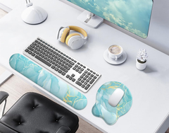 eulps Mouse Pad Wrist Support, Ergonomic Memory Foam Keyboard Wrist Pad & Gel Wrist Rest Set for Computer Keyboard for Easy Typing & Pain Relief for Office & Home (Blue Marble Set)