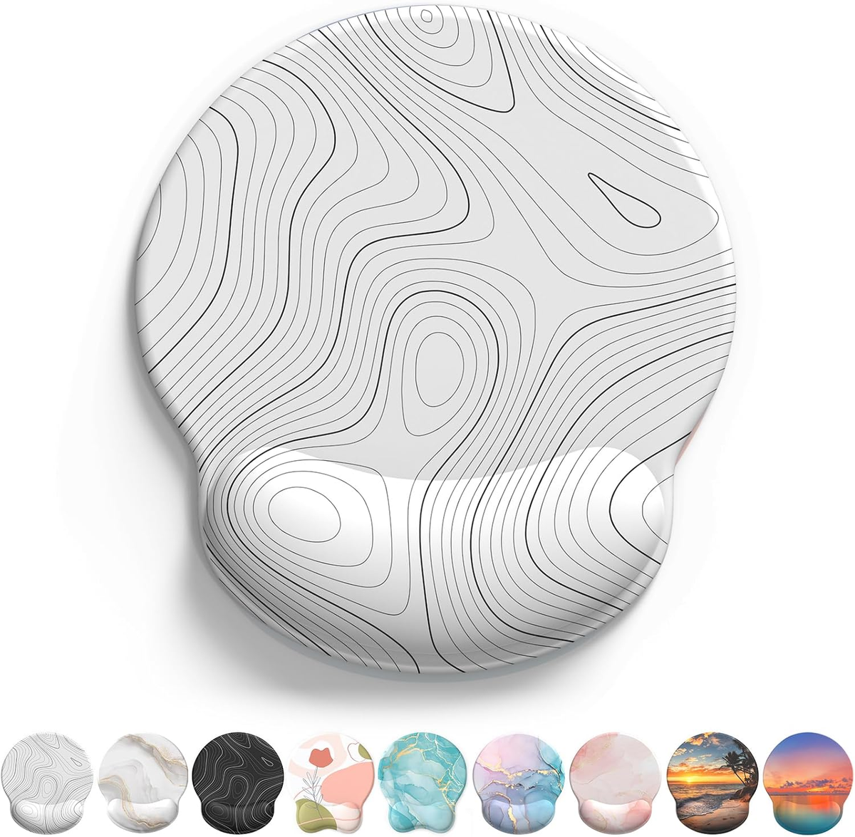 eulps Mouse Pad with Wrist Rest, Comfortable Computer Mousepad with Gel Wrist Support Smooth Surface and Non-Slip PU Base for Pain Relief, Laptop, Office & Home (White Line)