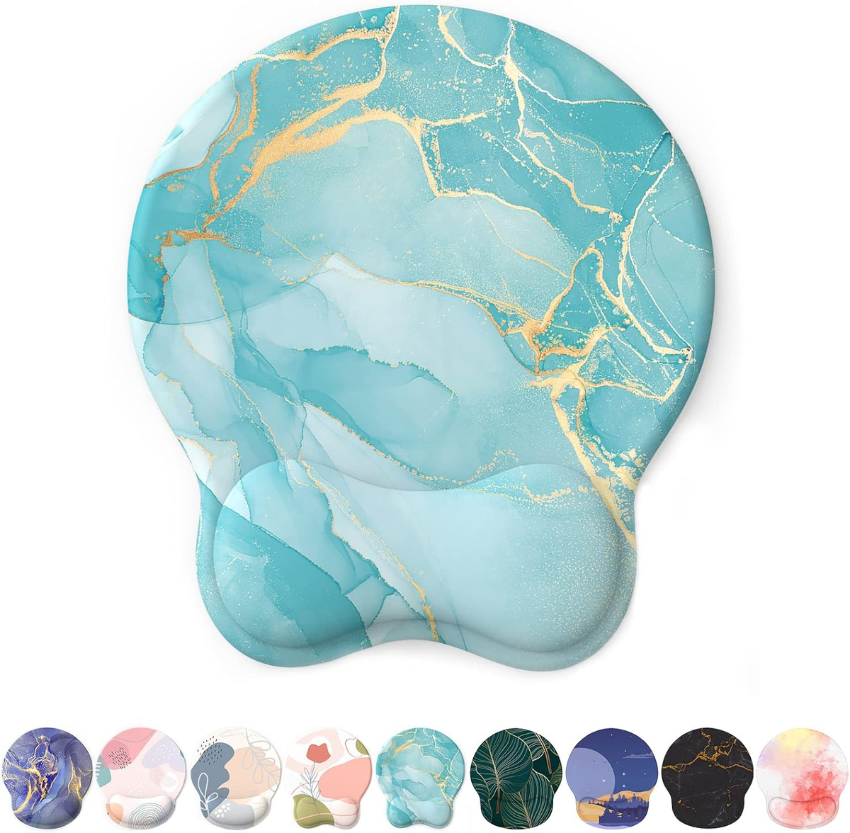 eulps Mouse Pad with Wrist Rest, Comfortable Computer Mousepad with Gel Wrist Support, Smooth Surface and Non-Slip PU Base for Pain Relief, Laptop, Office & Home (Blue Marble)