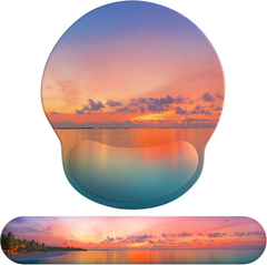 eulps Mouse Pad Wrist Support, Ergonomic Memory Foam Keyboard Wrist Pad & Gel Wrist Rest Set for Computer Keyboard for Easy Typing & Pain Relief for Office & Home (Oceanic Sunset Set)