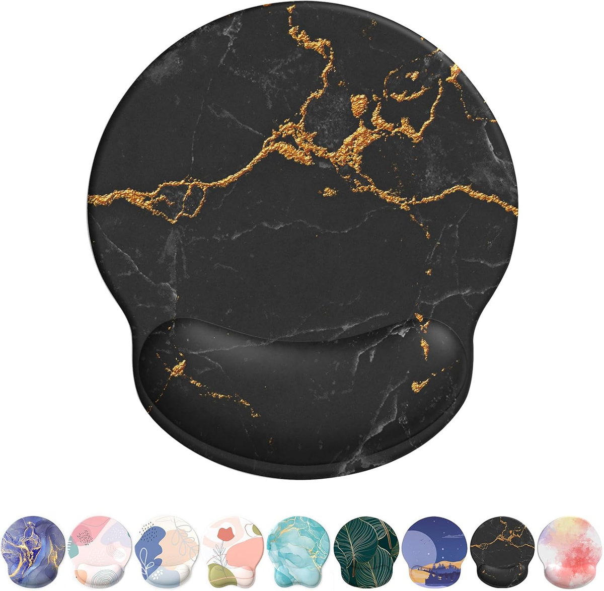 eulps Mouse Pad with Wrist Rest, Comfortable Computer Mousepad with Gel Wrist Support, Smooth Surface and Non-Slip PU Base for Pain Relief, Laptop, Office & Home (Black Marble)