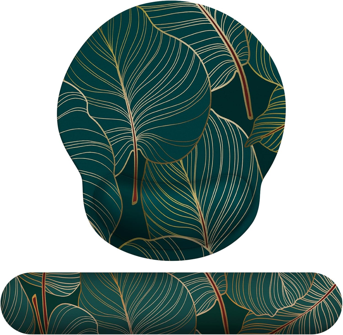 eulps Mouse Pad Wrist Support, Ergonomic Memory Foam Keyboard Wrist Pad & Gel Wrist Rest Set for Computer Keyboard for Easy Typing & Pain Relief for Office & Home (Tropical Plants Set)