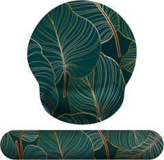 eulps Mouse Pad Wrist Support, Ergonomic Memory Foam Keyboard Wrist Pad & Gel Wrist Rest Set for Computer Keyboard for Easy Typing & Pain Relief for Office & Home (Tropical Plants Set)