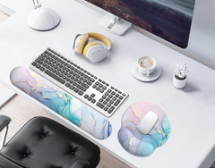 eulps Mouse Pad Wrist Support, Ergonomic Memory Foam Keyboard Wrist Pad & Gel Wrist Rest Set for Computer Keyboard for Easy Typing & Pain Relief for Office & Home (Cyan Pink Marble)